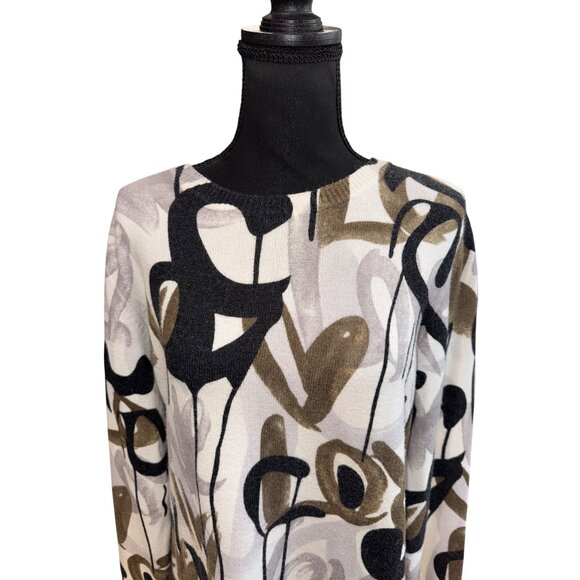 Charlie B Artsy Abstract Lightweight Sweater L Office Career Casual Classic Top - Picture 3 of 9